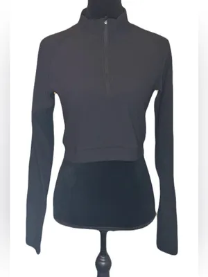 (TSL) Black Ribbed Cropped Long Sleeve Workout Jacket: Size XL - See Measurement thumbnail 1
