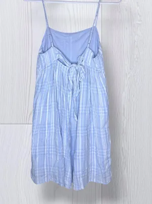 AMERICAN EAGLE Light Blue Plaid Textured Babydoll Mini Sundress | Cami Straps thumbnail 4
