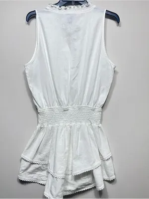 Aqua White Sleeveless Smocked Waist Linen Blend Mini Dress Size medium NWT thumbnail 9