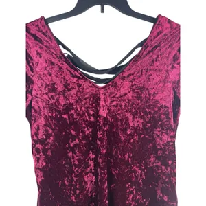 A Byer 90s Y2K Burgundy Crushed Velvet Black Tie Up Back V-neck Dress L Holiday thumbnail 9