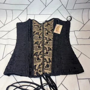 Spirit Halloween Corset Top One Size Black Gold Lace Up Steampunk Gothic New thumbnail 2