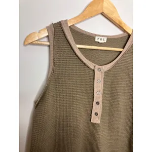 POL Henley Tank Top Womens Large Green Excellent Waffle Knit SMT1648 trendy thumbnail 4