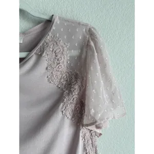 Ann Taylor LOFT Women's Large Maeve Mixed Media Blouse Crochet‎ Lace Sleeved Shirt Top thumbnail 9