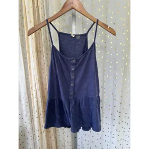 Roxy Women's 100% Cotton Navy Peplum Spaghetti Tank Racerback Top M thumbnail 2