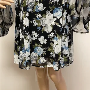 New Lulu’s long bell sleeve black with floral mini dress size M thumbnail 5