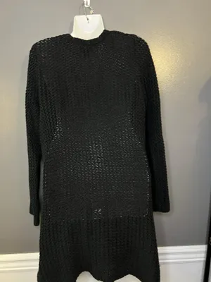Lucky Brand Cardigan Sweater Womens Medium Black Open Knit Long Duster Pockets thumbnail 7