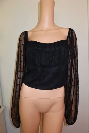 Lulus Cropped Black Polka Dot Blouse thumbnail 1