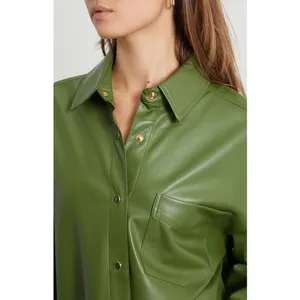 WeWoreWhat Women's Green Faux Leather Vegan Shacket Jacket Shirt Top Size M thumbnail 4