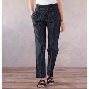 Sundance Amelia Trouser Pant Black White Pinstripe 4 Button Linen Cotton Blend thumbnail 2