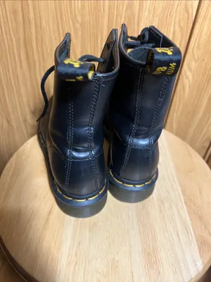 Dr. Martens Black Lace-Up Leather Boots with Yellow Stitching thumbnail 3
