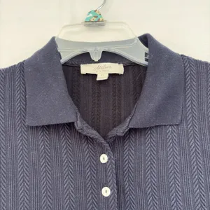 Atelier womens Blue Short Sleeve White Button Up‎ Sweater Preppy Work Casual XL thumbnail 4