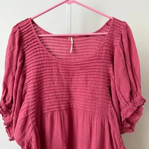 Free People M Rose Pink Dress Pintuck Smocked Puff Sleeve Boho‎ Slouchy thumbnail 2