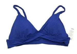 Aerie Womens Triangle Textured Bikini Top Removable Cups Blue Size M thumbnail 1