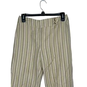 Loft Ann Taylor Women's Pants Striped Flared Leg Mid-Rise ‎ Linen Blend Size 0 thumbnail 4