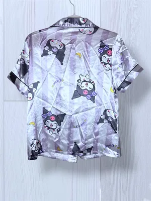 SANRIO KUROMI Satin Pajama Top Purple Striped Button Down Sleep Shirt - Size M thumbnail 4