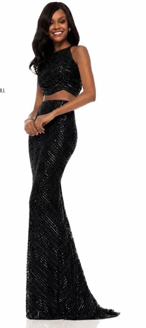 NWT Sherri Hill 52063 Black Beaded Two‎ Piece Gown Size 6 thumbnail 1