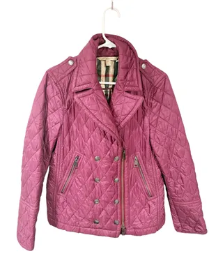 Burberry Brit Puffer Jacket Magenta Quilted Argyle Diamond Nova Check Medium thumbnail 1
