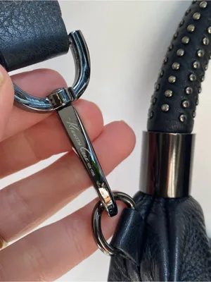 Y2K Kenneth Cole black pebbled leather slouchy hobo studded handle shoulder bag thumbnail 8