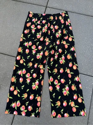 Anthropologie Maeve Colette Peach Print Wide Leg Pants Black 32 thumbnail 5