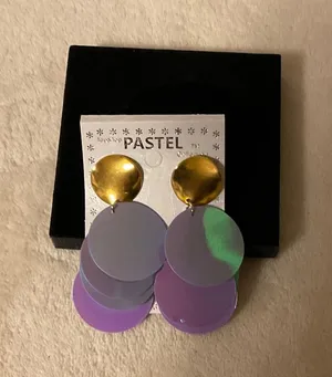 Pastels Gold & Purple Layered Disc Drop Earrings thumbnail 1