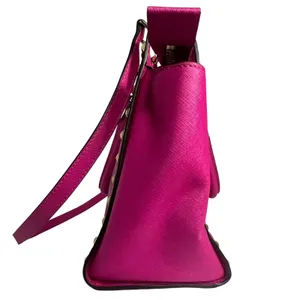 Michael Kors Selma Satchel Women Medium Magenta Pink Studded Saffiano Leather thumbnail 3