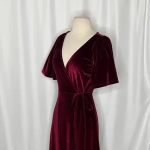 BALTIC BORN Meghan Velvet Wrap Maxi Dress Mulberry Purple Red Tie Waist X-Small thumbnail 7