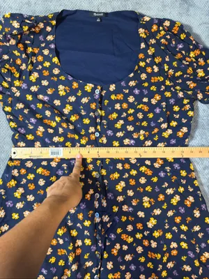 Madewell Sz 14 Navy Floral Button Front Puff Sleeve Mini Dress Cottagecore Boho thumbnail 11