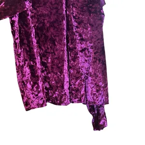 Umgee Top Womens Large Burgundy Crushed Velvet Ruffle Cold Shoulder Blouse thumbnail 4