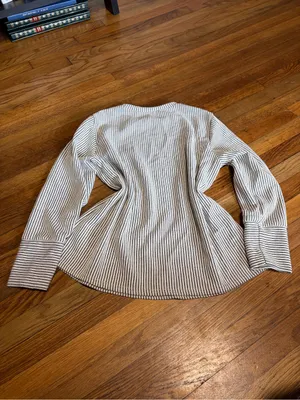 Striped Crewneck Long Sleeve Top in White and Gray thumbnail 2
