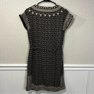 THML Black and Cream Embroidered Printed V-Neck Shift Dress with Tie size small thumbnail 12