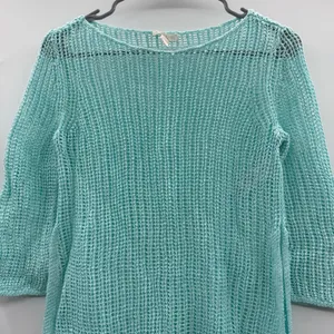 Eileen Fisher Organic Linen Light Blue Open Knit Slub Tunic Sweater Top‎ Sz S thumbnail 4