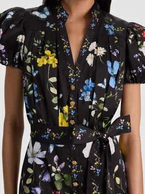Alice + Olivia Cora Mini Shirt Dress in Twisting Vines Black XS thumbnail 3