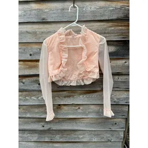Vintage pale pink size XS Swiss dot sheer sleeves cropped jacket. thumbnail 7