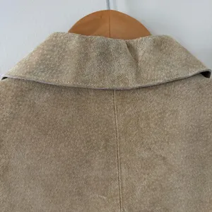 Vintage Y2K Blue Asphalt 100% leather suede jacket tan button front women size L thumbnail 13