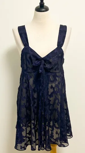 Victorias Secret Purple Blue Sheer Satin Jacquard Vintage Gold Label Chemise thumbnail 1