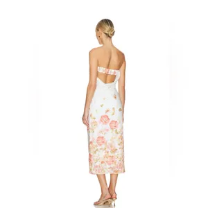 Yumi Kim White Strapless Floral Midi Dress thumbnail 3