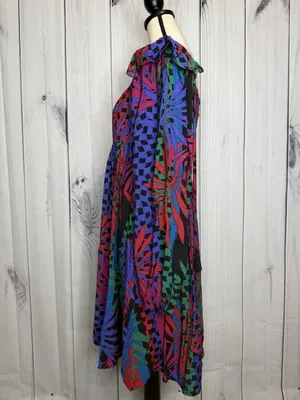 Oddi Zoe Floral Tropical Leaves Dress Size L Smocked Back Long Sleeve NWT thumbnail 11