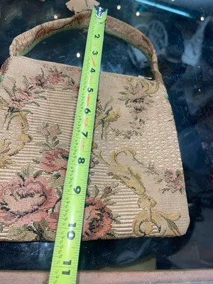 Antique/Vintage Floral Tapestry/Carpet Bag Material Hand Bag in Beige and Pink thumbnail 7