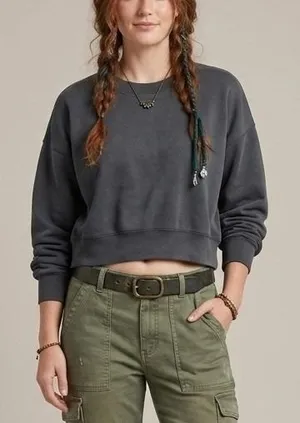 Lululemon Perfectly Oversized Cropped Crew Sweatshirt Charcoal Grey LW3EZLS Sz 6 thumbnail 1