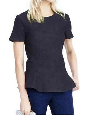 Banana Republic Womens Dark Wash Denim Peplum Top Short Sleeve Indigo‎ Blouse thumbnail 1