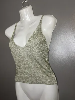 Love Republic Tank Top Womens M/L Green Knit V Neck Cami Stretch Made USA thumbnail 3