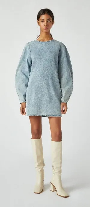 NWT Pull&Bear Denim Dress With Full Sleeves thumbnail 1