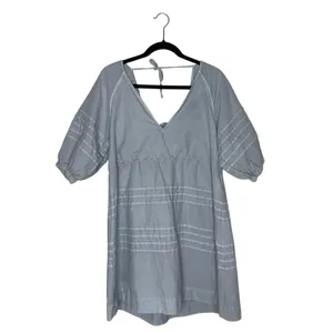 7 For‎ All Mankind Mini Dress Womens Blue Excellent Open Back Puff Sleeve Cotton thumbnail 3