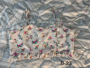 Altar’d State Large Cream Floral Ruffle Crop Top Smocked Back Adjustable Straps thumbnail 2