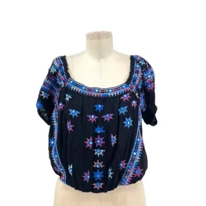 Free People Aurora Embroidered Blouson‎ Top In Black Size Small thumbnail 2