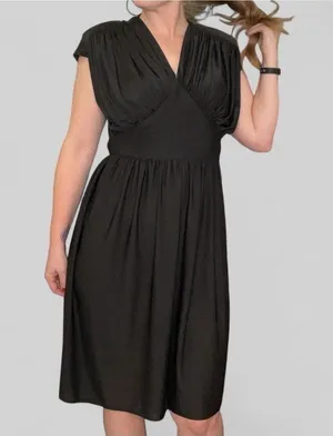 Vintage 70s Midi Dress Ruched Bodice Black Womens M thumbnail 1