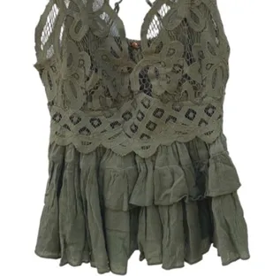 NWT Free People Womens medium olive sparrow green Adella lace cross strap Cami thumbnail 6