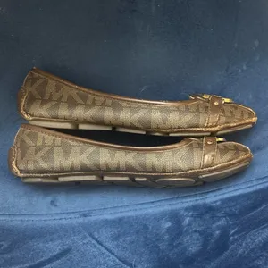 Michael Kors Brown Signature Logo Ballet Flats with Gold Medallion thumbnail 3