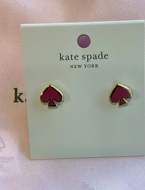 kate spade Hot Pink and Gold Spade Stud Earrings thumbnail 1