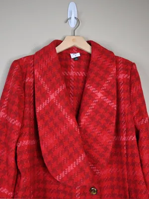 Cabi Women's XL Red Plaid Shawl Collar Evita Coat thumbnail 3